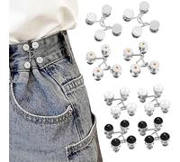 8PCS Waist Tightener Clips,Adjustable Jean Waist Tightener 3 Styles,Daisy Flowers Jeans Buttons No Sew Solution for Loose Trousers,Perfect for Pant Skirt