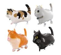 8Pcs Walking Cat Balloons With Eight Ribbons Polyester Film Decorations Cute Shape Can Be Use To Boys and Girls Suitable Cats Balloon for Birthday Party