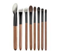 8Pcs Walnut Wood Makeup Brush Set: Blush Brush, Eyeshadow Brush, Eyebrow Brush, Nose Shadow Brush, Highlighter B