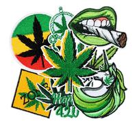 8Pcs Weed Iron on Patches Green Marijuana Leaves Pot Cannabis Smoking Happy 420 Have a Dope Sew on Embroidered Applique Repair Patch DIY Craft Accessories for Stoner Clothing Jacket Jeans Backpack Hat