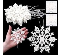 8PCs White Christmas Snowflake Decorations 10cm - Glitter Hanging Snowflakes Festive Home Décor, Xmas White Pendants with Hanging Strings, Christmas Tree Decorations