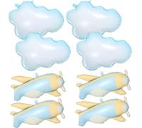 8Pcs White Cloud Balloons Cute Cloud Shaped Balloons Matte Airplane Helicopter Plane Foil Balloon for Baby Shower, Birthday Party, Wedding Decorations