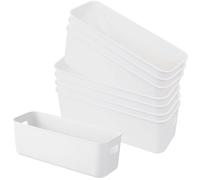 8pcs White Plastic Stackable Storage Boxes with Handles, Small Narrow Rectangular Receive Basket for Cupboard,Shelves,Tubs, Drawers Organiser for Kitchen, Home, Office, Bathroom, Open Type Slim Boxes