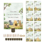8Pcs Winnie Quotes Party Cards with Wooden Stands, Classic Pooh Baby Shower Decor, Winnie Baby Shower Centerpieces, Double Side Winnie Party Game Cards, Birthday Party Supplies, Nursery Decor Prints