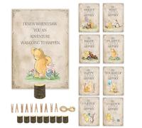 8Pcs Winnie Quotes Party Cards with Wooden Stands, Classic Pooh Double Side Cards Baby Shower Decorations, Winnie Baby Shower Centerpieces, Perfect for Birthday Party Supplies, Nursery Decor Prints