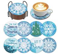 8Pcs Winter Christmas Snowflake Diamond Art Coasters Kits with Holder DIY Christmas Snowflake Art Coaster for Adults Diamond Kits Supplies for Xmas Holiday Present