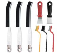 8Pcs Wire Brush Set, Included 3Pcs 2-in-1 Hard Bristle Crevice Cleaning Brush, Groove Gap Cleaning Brush, Thin Cleaning Brush, 3Pcs Mini Wire Brush, 2Pcs Oven Scraper Tool Non Scratch, Hob Scraper