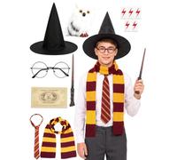 8pcs Wizard Costume Accessories Set Wizard Fancy Dress With Wand Tie Scarf | Halloween Cosplay Part Set, Magic Movie Costume Accessories ,Black Round Frame Themed Party Dress Up Favors ,World Book Day