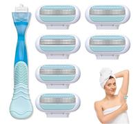 8PCS Women's Razor Blade Refills With Blue Handle,Womens Razors For Shaving,Razor Blades Women,R-azor Heads Women,3 Layer Blade For Smooth Shaving,For Bathroom & Travel,Easy To Replace & Washable