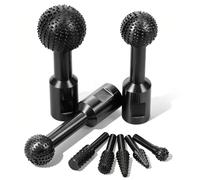 8Pcs Wood Carving Tools Set (Black) - Carbon Steel Ball Gouge & Rotary Burr Rasp File Set for Woodworking, 3-PC 5/8"-11 Sphere & 5-PC 1/4" Hex Shank for 4.5" & 5" Angle Grinders & Drills