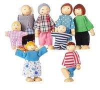 8PCS Wooden Dollhouse People Poseable Family Figures Cute Set for Girls Boys Toddler Kids Accessories Toy