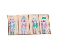 8Pcs Wooden Nutcracker Pendants Macaron Pink Christmas Ornaments 3.54in Hanging Decor for Tree(A)