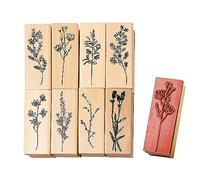 8pcs Wooden Stamps, Vintage Wooden Rubber Stamps, Floral Pattern Stamp Set, DIY Crafts Accessories, Reusable, for Scrapbooking, Journal, Photo Album, Greeting Cards