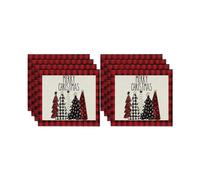 8PCS Xmas Trees Snow Christmas Placemats Winter Table Mats for Kitchen Dining Decoration M