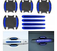8Pieces Universal 3D Carbon Fiber Auto Door Handle Scratch Protection Cover Guard Film, Universal Car Door Cup Handle Paint Scratch Protector Sticker Car Safety Reflective Strips (Blue)