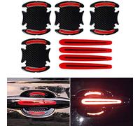 8Pieces Universal 3D Carbon Fiber Auto Door Handle Scratch Protection Cover Guard Film, Universal Car Door Cup Handle Paint Scratch Protector Sticker Car Safety Reflective Strips (Red)