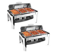 8QT Commercial Chafer, Chafing Dish Buffet Set, Professional Chaffing r Set w/Water Pan, Food Pan, Fuel Holder and Lid, Chafers for Catering Rolling Buffet rs and Warmers,3 Grids-2pcs