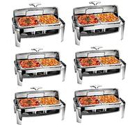8QT Commercial Chafer, Chafing Dish Buffet Set, Professional Chaffing r Set w/Water Pan, Food Pan, Fuel Holder and Lid, Chafers for Catering Rolling Buffet rs and Warmers,2 Grid-6pcs