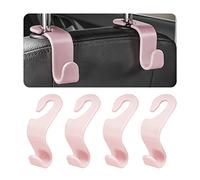 8sanlione Car Back Seat Headrest Hooks, 4PCS Vehicle Backseat Storage Organizer Hanger, Multifunctional Auto Headrest Hidden Hook Universal for Handbag Purse Backpacks Bags and Groceries (Light Pink)