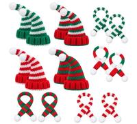 8Sets Mini Santa Hats&Christmas Scarf Set, Small Knit Gnome Hat Scarves | Christmas Decorations, for Xmas Tree, Craft DIY, Wine Bottle Gifts(Red, White, Green,Stripe)