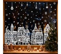 8Sheets Christmas Window Clings,White House Snowflake Christmas Window Stickers,Double-Sided Xmas Winter House Snowflakes Holiday Decals,for Glass Windows,Doors,Cafe,Classroom,Home Party Decoration