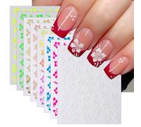 8Sheets Color Flower Nail Stickers 3D Hollow Out Hibiscus Nail Decals Pink Yellow White Floral Designs Summer Cute Flowers Decals Pegatinas Uñas for Women Girls DIY Manicure Decoration Accessories