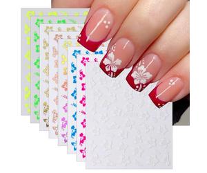 8Sheets Color Flower Nail Stickers 3D Hollow Out Hibiscus Nail Decals Pink Yellow White Floral Designs Summer Cute Flowers Decals Pegatinas Uñas for Women Girls DIY Manicure Decoration Accessories
