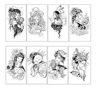 8sheets Geisha Tattoo Patch Herbal Semi-Permanent Waterproof Female Durable Male Simulation Tattoo Arm Waist
