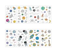 8sheets Hot Stamping Silver Cartoon Temporary Tattoos For Kids And Boys, Cute Space Stickers