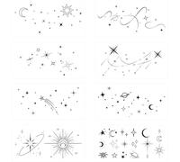 8sheets Stars Moon Temporary Tattoos for Women - Semi Permanent, Long Lasting 1-2 Weeks Realistic Fake Tattoos