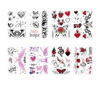 8sheets Waist Tattoo Stickers, Black, Red, And Pink, For Couples, Parties, And Other Fun, Non-Reflective, Disposable.