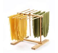 8SOM Bamboo Pasta Drying Rack with Transfer Wand and 12 Bars, Easy to Transfer for Drying Pasta and Cooking, Special Suspension Design for Large Storage