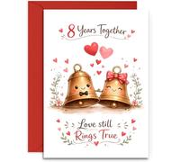 8th Anniversary Card - Cute Pair of Bronze Bells Design - Bronze Anniversary Card - A5 Size Card with Red Envelope