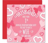 8th Anniversary Card for Men - Annual Reminder - Happy 8 Year Anniversary Card for Husband, 145mm Wedding Anniversaries Greeting Cards