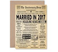 8th Anniversary Card for Men Women - Vintage Newspaper Married in 2017 - Happy 8 Year Wedding Anniversary Card for Partner Wife Companion Husband, A5 Anniversaries Greeting Cards