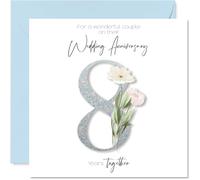 8th Anniversary Card for Women Men - Fancy Floral Flowers - Happy 8 Year Anniversary Card for Family Friends Son Brother, 145mm Wedding Anniversaries Greeting Cards