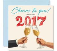 8th Anniversary Card for Women Men - Cheers! Married Since 2017 - Happy 8 Year Anniversary Card for Companion Boyfriend Wife Partner, 145mm Wedding Anniversaries Greeting Cards