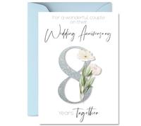 8th Anniversary Card for Women Men - Fancy Floral Flowers - Happy 8 Year Anniversary Card for Girlfriend Partner Wife Husband, A5 Wedding Anniversaries Greeting Cards
