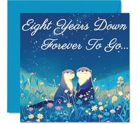 8th Anniversary Card - Otters in Love Eight Years Down - Congratulations Cards for 8th Anniversary, 145mm Congratulations Greeting Card