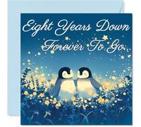 8th Anniversary Card - Penguins in Love Eight Years Down - Congratulations Cards for 8th Anniversary, 145mm Congratulations Greeting Card