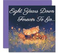 8th Anniversary Card - Red Pandas in Love Eight Years Down - Congratulations Cards for 8th Anniversary, 145mm Congratulations Greeting Card