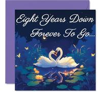 8th Anniversary Card - Swans in Love Eight Years Down - Congratulations Cards for 8th Anniversary, 145mm Congratulations Greeting Card