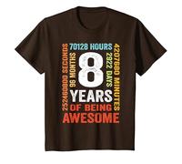 8th Birthday 8 Years Old Vintage Retro 96 Months T-Shirt, Youth, Brown, X-Small