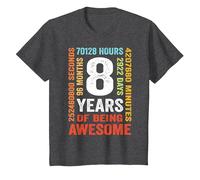 8th Birthday 8 Years Old Vintage Retro 96 Months T-Shirt, Youth, Dark Heather Grey, X-Small