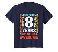 8th Birthday 8 Years Old Vintage Retro 96 Months T-Shirt, Youth, Navy Blue, X-Small