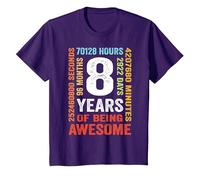 8th Birthday 8 Years Old Vintage Retro 96 Months T-Shirt, Youth, Purple, 2T