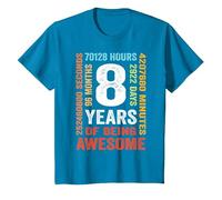 8th Birthday 8 Years Old Vintage Retro 96 Months T-Shirt, Youth, Sapphire Blue, Small