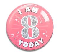 8th Birthday Badge for Girls - Fun & Colourful Party Pins for Kids - Cute Novelty Birthday Gifts for Girls - Ideal for Birthday Celebrations & Party Accessories (8 Pink)