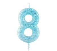 8th Birthday Candle Blue Glitter Number 8 Candles Luminous Cake Topper Decorations Happy Birthday Candle for Girls Boy Women Anniversary Celebrations Party Supplies