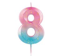 8th Birthday Candle Number 8 Candle Pink Blue Gradient Cake Topper Cupcake Decorations Happy Birthday for Girls Woman Anniversary Celebrations Sweet Party Supplies